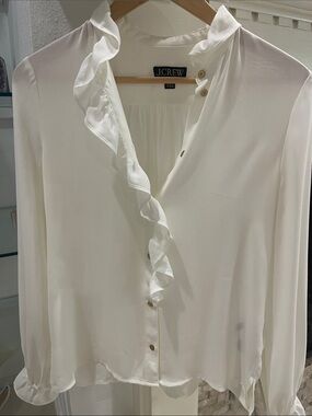 Never Worn- J. Crew Cream Ruffle-Front Blouse
